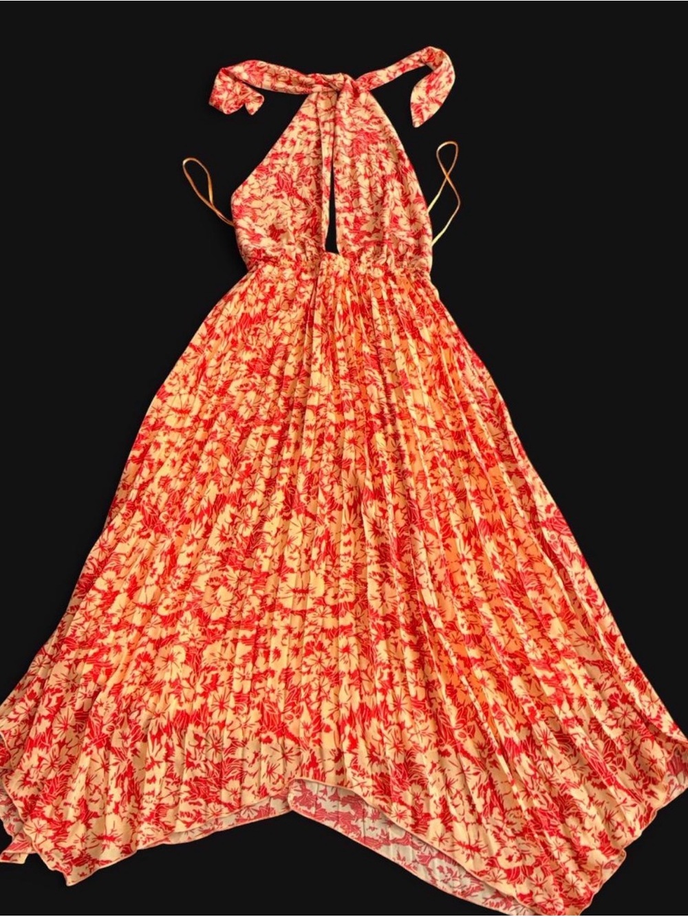 Hello Molly Red and Cream Floral Halter Maxi Dress